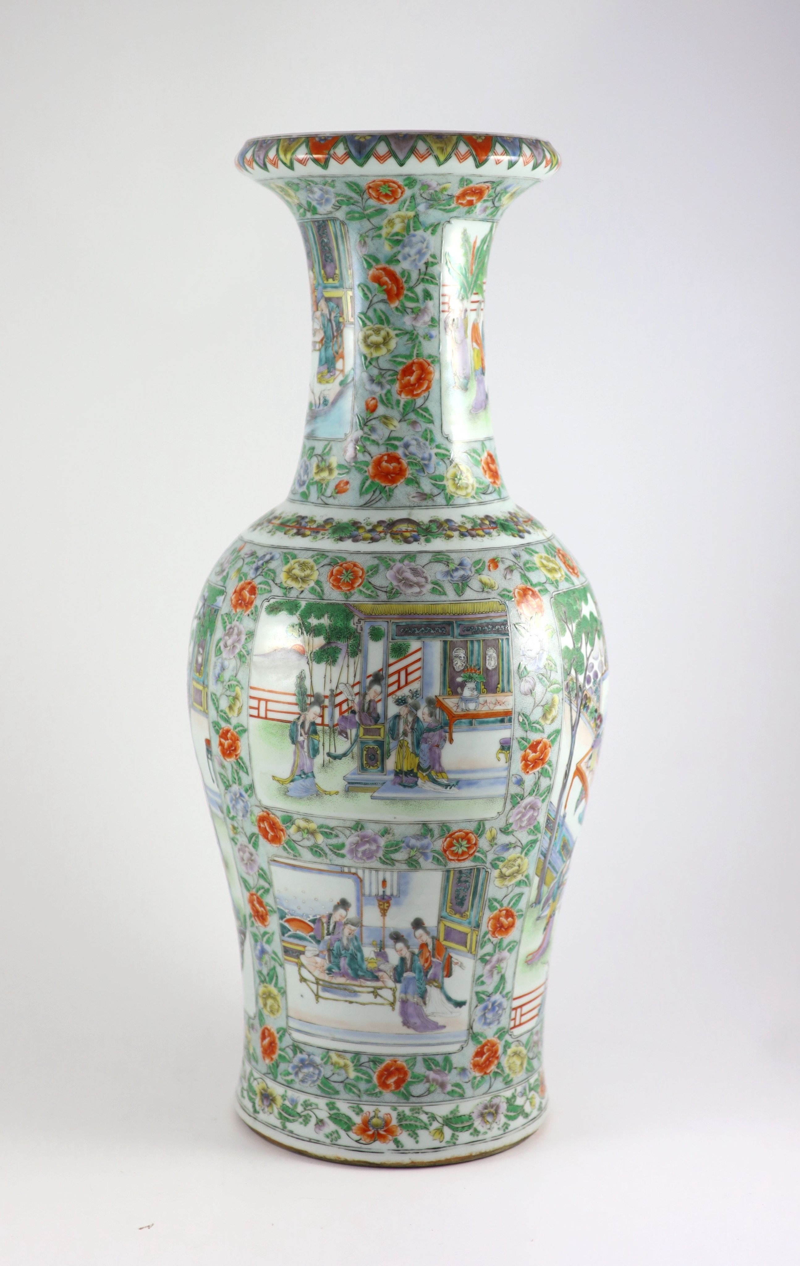 A good large Chinese famille verte baluster vase, late 19th century, 61 cm high